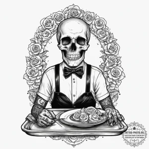Tattoo sketch waiter a person with a serving... - эскиз тату (№1757344199_0, 08.09.2025 15:09) — tattoo-photo.ru