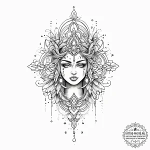 Tattoo sketch divine portrayal, ink illustrat... - эскиз тату (№1757352522_0, 08.09.2025 17:28) — tattoo-photo.ru
