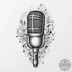 Tattoo sketch singing microphone and glowing... - эскиз тату (№1757353705_0, 08.09.2025 17:48) — tattoo-photo.ru