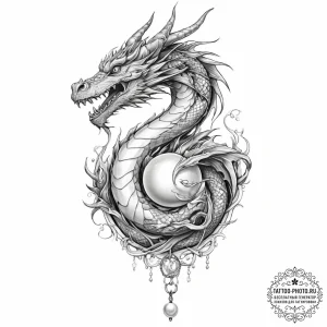 Tattoo sketch dragon with a pearl - эскиз тату (№1757354503_0, 08.09.2025 18:01) — tattoo-photo.ru