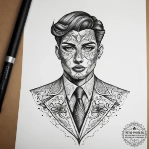 Tattoo sketch tailor's dummy with a suit, tat... - эскиз тату (№1757359276_0, 08.09.2025 19:21) — tattoo-photo.ru