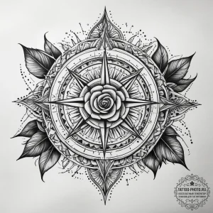 Tattoo sketch rose compass tattoo, tattoo lin... - эскиз тату (№1757362062_0, 08.09.2025 20:07) — tattoo-photo.ru