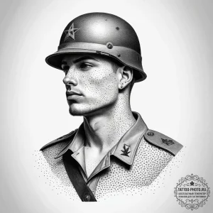 Tattoo sketch soldier with a letter, tattoo d... - эскиз тату (№1757364247_0, 08.09.2025 20:44) — tattoo-photo.ru