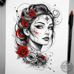 Tattoo sketch cosmic person, tattoo flash she... - эскиз тату (№1757364653_0, 08.09.2025 20:50) — tattoo-photo.ru