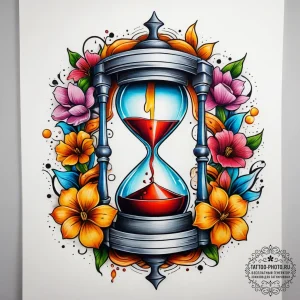 Tattoo sketch old hourglass with a flower, ta... - эскиз тату (№1757365443_0, 08.09.2025 21:04) — tattoo-photo.ru