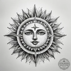 Tattoo sketch sun with a crescent moon, conce... - эскиз тату (№1757369010_0, 08.09.2025 22:03) — tattoo-photo.ru
