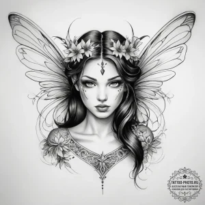 Tattoo sketch fairy tattoo - эскиз тату (№1757371186_0, 08.09.2025 22:39) — tattoo-photo.ru