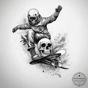Tattoo sketch snowboarding a snowboard with a... - эскиз тату (№1757372385_0, 08.09.2025 22:59) — tattoo-photo.ru