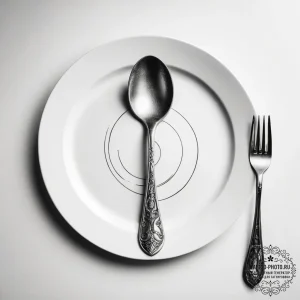 Tattoo sketch fork and spoon with a plate - эскиз тату (№1757373789_0, 08.09.2025 23:23) — tattoo-photo.ru