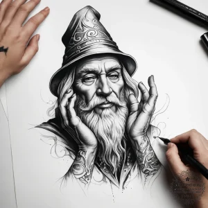 Tattoo sketch hands with a wizard - эскиз тату (№1757377159_0, 09.09.2025 00:19) — tattoo-photo.ru