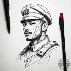 Tattoo sketch soldier with a pen, tattoo draw... - эскиз тату (№1757378559_0, 09.09.2025 00:42) — tattoo-photo.ru