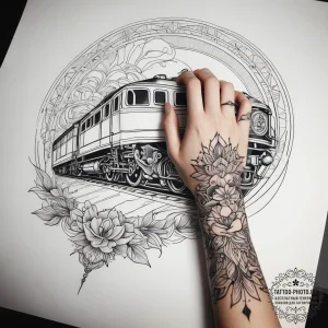 Tattoo sketch hands with a train, tattoo draw... - эскиз тату (№1757378967_0, 09.09.2025 00:49) — tattoo-photo.ru