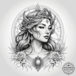 Tattoo sketch celestial goddess, artistic tat... - эскиз тату (№1757379764_0, 09.09.2025 01:02) — tattoo-photo.ru
