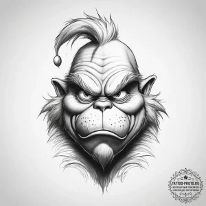 Tattoo sketch the grinch with a paw, concept... - эскиз тату (№1757382937_0, 09.09.2025 01:55) — tattoo-photo.ru