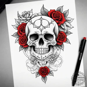 Tattoo sketch graphic череп, tattoo flash she... - эскиз тату (№1757383134_0, 09.09.2025 01:58) — tattoo-photo.ru