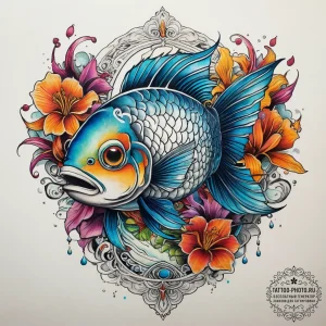 Tattoo sketch water with a fish, tattoo drawi... - эскиз тату (№1757384930_0, 09.09.2025 02:28) — tattoo-photo.ru