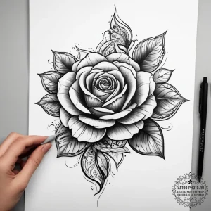 Tattoo sketch hand holding a rose, tattoo lin... - эскиз тату (№1757385518_0, 09.09.2025 02:38) — tattoo-photo.ru