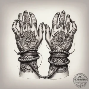 Tattoo sketch hands with a rope, tattoo sketc... - эскиз тату (№1757387100_0, 09.09.2025 03:05) — tattoo-photo.ru