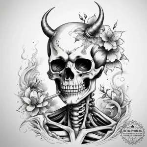 Tattoo sketch skeleton with a cigarette, arti... - эскиз тату (№1757391461_0, 09.09.2025 04:17) — tattoo-photo.ru