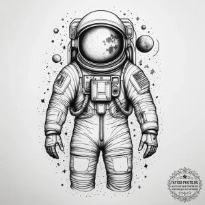 Tattoo sketch astronaut with planet, tattoo f... - эскиз тату (№1757391861_0, 09.09.2025 04:24) — tattoo-photo.ru
