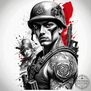 Tattoo sketch soldier with a scroll, artistic... - эскиз тату (№1757393237_0, 09.09.2025 04:47) — tattoo-photo.ru