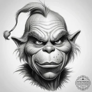 Tattoo sketch the grinch with a skin, ink ill... - эскиз тату (№1757393437_0, 09.09.2025 04:50) — tattoo-photo.ru