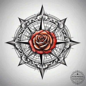 Tattoo sketch rose compass, tattoo flash shee... - эскиз тату (№1757395203_0, 09.09.2025 05:20) — tattoo-photo.ru
