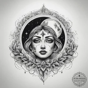 Tattoo sketch spiritual moon, tattoo flash sh... - эскиз тату (№1757396198_0, 09.09.2025 05:36) — tattoo-photo.ru