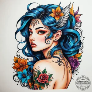 Tattoo sketch nymph tattoo, ink illustration... - эскиз тату (№1757402952_0, 09.09.2025 07:29) — tattoo-photo.ru