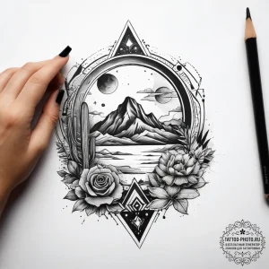 Tattoo sketch пустыня, tattoo flash sheet des... - эскиз тату (№1757406313_0, 09.09.2025 08:25) — tattoo-photo.ru
