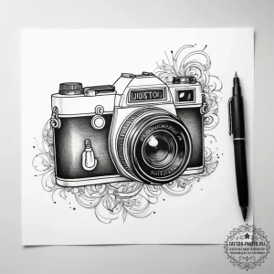 Tattoo sketch journalist camera and pen - эскиз тату (№1757412657_0, 09.09.2025 10:10) — tattoo-photo.ru