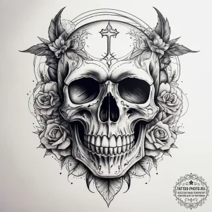 Tattoo sketch skull, concept art for tattoo,... - эскиз тату (№1757413044_0, 09.09.2025 10:17) — tattoo-photo.ru