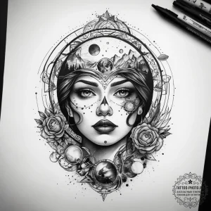 Tattoo sketch cosmic earth, tattoo line art,... - эскиз тату (№1757414023_0, 09.09.2025 10:33) — tattoo-photo.ru
