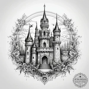 Tattoo sketch castle, tattoo flash sheet desi... - эскиз тату (№1757416384_0, 09.09.2025 11:13) — tattoo-photo.ru