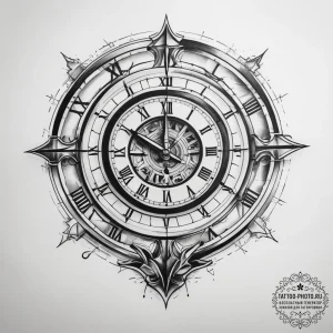 Tattoo sketch clock showing time of crime - эскиз тату (№1757416962_0, 09.09.2025 11:22) — tattoo-photo.ru