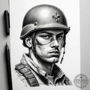 Tattoo sketch soldier with a needle, ink illu... - эскиз тату (№1757429945_0, 09.09.2025 14:59) — tattoo-photo.ru