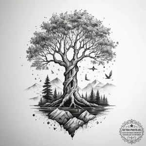 Tattoo sketch berkanan rune with a birch tree... - эскиз тату (№1757430140_0, 09.09.2025 15:02) — tattoo-photo.ru