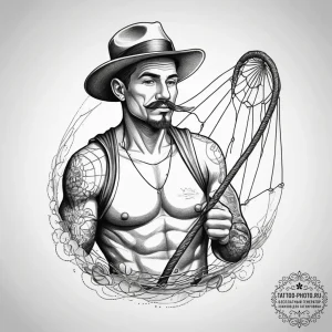 Tattoo sketch fisherman a person with a net,... - эскиз тату (№1757435822_0, 09.09.2025 16:37) — tattoo-photo.ru