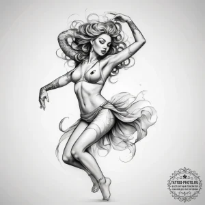 Tattoo sketch nymph dancing - эскиз тату (№1757436598_0, 09.09.2025 16:49) — tattoo-photo.ru