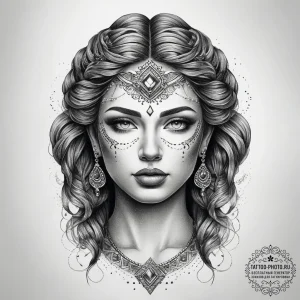 Tattoo sketch goddess portrait, tattoo drawin... - эскиз тату (№1757437180_0, 09.09.2025 16:59) — tattoo-photo.ru