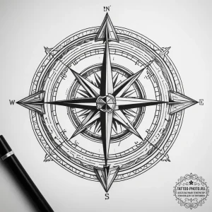 Tattoo sketch compass, ink illustration for t... - эскиз тату (№1757438158_0, 09.09.2025 17:15) — tattoo-photo.ru