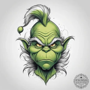 Tattoo sketch the grinch with a feather, tatt... - эскиз тату (№1757438360_0, 09.09.2025 17:19) — tattoo-photo.ru