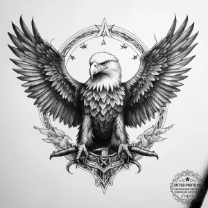 Tattoo sketch eagle with an m16 - эскиз тату (№1757439141_0, 09.09.2025 17:32) — tattoo-photo.ru