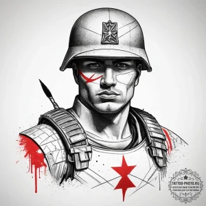 Tattoo sketch soldier with a brush, tattoo sk... - эскиз тату (№1757440526_0, 09.09.2025 17:55) — tattoo-photo.ru