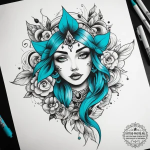 Tattoo sketch turquoise, tattoo sketch design... - эскиз тату (№1757442095_0, 09.09.2025 18:21) — tattoo-photo.ru