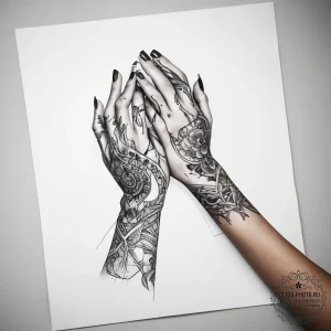 Tattoo sketch intertwined hands - эскиз тату (№1757443465_0, 09.09.2025 18:44) — tattoo-photo.ru