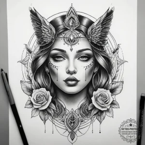 Tattoo sketch divine existence, artistic tatt... - эскиз тату (№1757444857_0, 09.09.2025 19:07) — tattoo-photo.ru