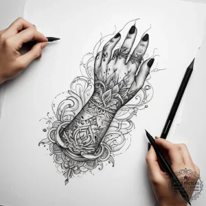 Tattoo sketch hands with a scroll - эскиз тату (№1757445254_0, 09.09.2025 19:14) — tattoo-photo.ru