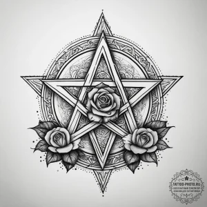 Tattoo sketch pentagram with a rose, concept... - эскиз тату (№1757445651_0, 09.09.2025 19:20) — tattoo-photo.ru
