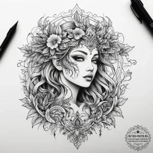 Tattoo sketch узор в виде дриады, tattoo flas... - эскиз тату (№1757447228_0, 09.09.2025 19:47) — tattoo-photo.ru